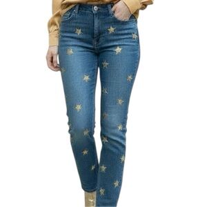 JEANS WOMENS STRETCH DENIM SZ10 BLING GOLD STARS PERFECT NEW YEARS EVE PARTY